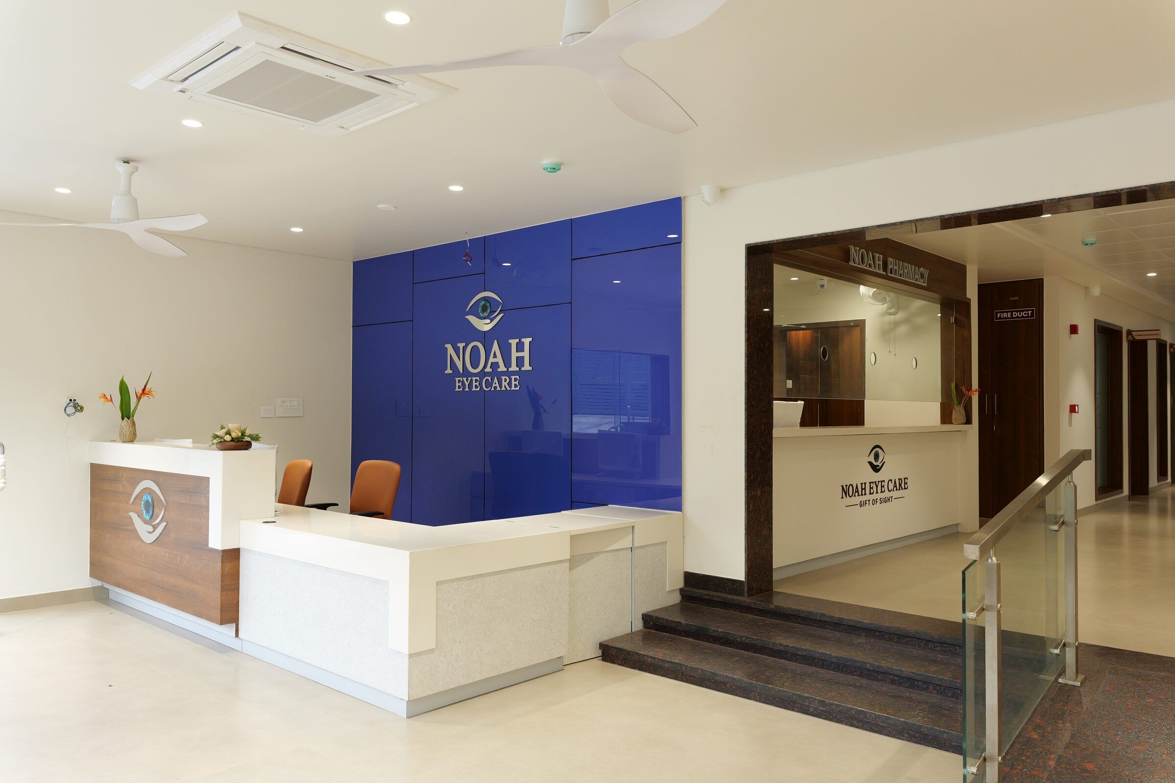 Reception desk with the Noah Eye Care logo